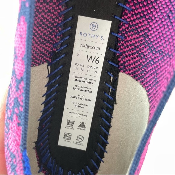 {Rothy’s} Retired Fuchsia/Navy Snake Print Knit Loafers, Size 6, Like New - Picture 9 of 11